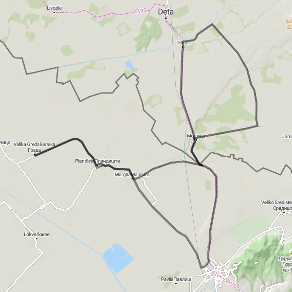 Map miniature of "Serbian Road Adventure from Velika Greda" cycling inspiration in Autonomous Province of Vojvodina, Serbia. Generated by Tarmacs.app cycling route planner