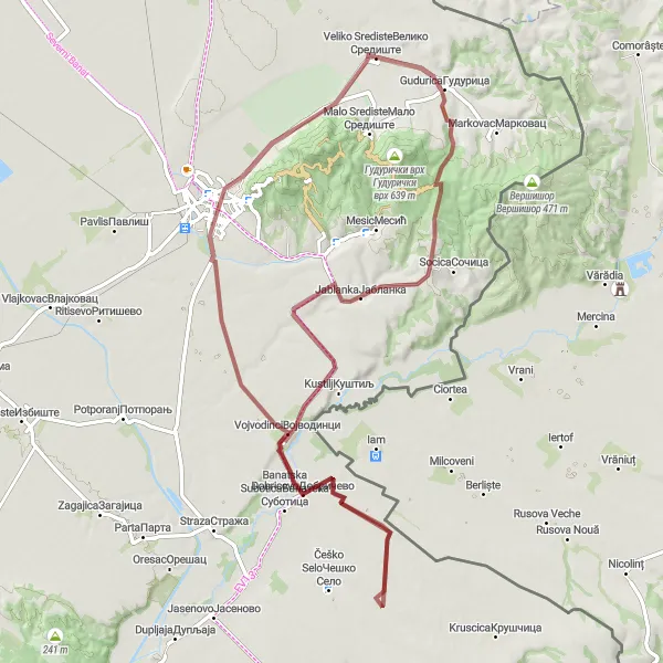 Map miniature of "Journey through Eastern Serbia" cycling inspiration in Autonomous Province of Vojvodina, Serbia. Generated by Tarmacs.app cycling route planner