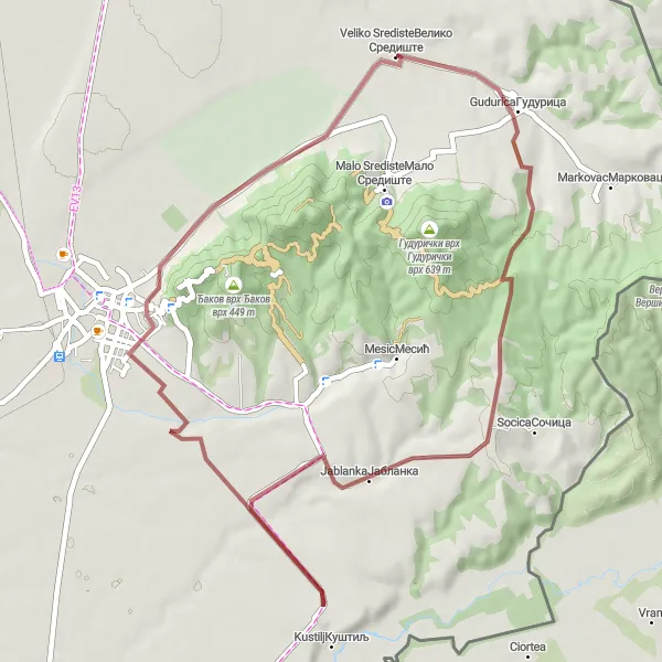 Map miniature of "The Gravel Adventure: Veliko Srediste Circuit" cycling inspiration in Autonomous Province of Vojvodina, Serbia. Generated by Tarmacs.app cycling route planner