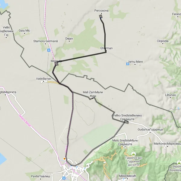 Map miniature of "The Tranquil Countryside Ride" cycling inspiration in Autonomous Province of Vojvodina, Serbia. Generated by Tarmacs.app cycling route planner