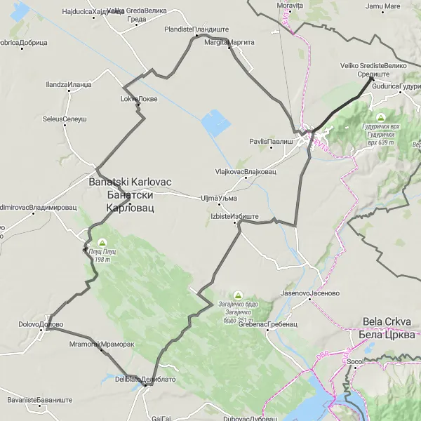 Map miniature of "Heritage and Natural Wonders" cycling inspiration in Autonomous Province of Vojvodina, Serbia. Generated by Tarmacs.app cycling route planner