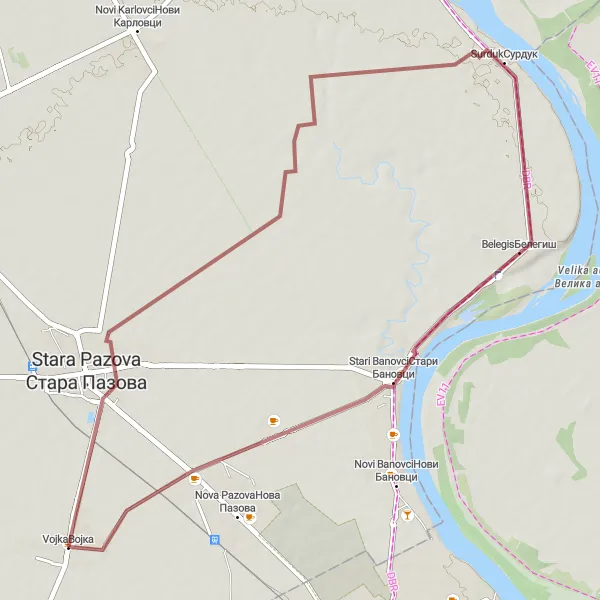 Map miniature of "Surduk Adventure" cycling inspiration in Autonomous Province of Vojvodina, Serbia. Generated by Tarmacs.app cycling route planner