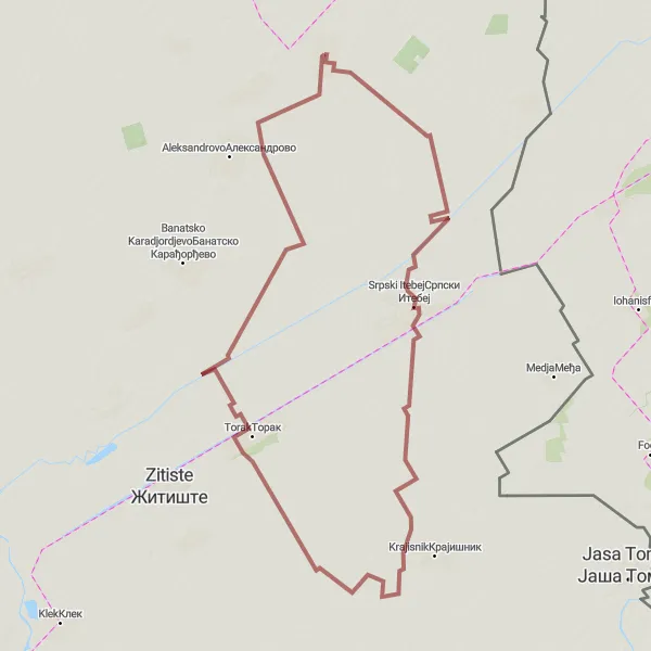 Map miniature of "Banatski Visnjicevo Nature Trail" cycling inspiration in Autonomous Province of Vojvodina, Serbia. Generated by Tarmacs.app cycling route planner