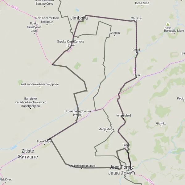 Map miniature of "Vojvoda Stepa Circuit" cycling inspiration in Autonomous Province of Vojvodina, Serbia. Generated by Tarmacs.app cycling route planner