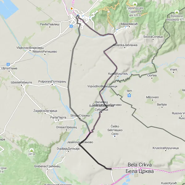 Map miniature of "Vojvodinci Scenic Ride" cycling inspiration in Autonomous Province of Vojvodina, Serbia. Generated by Tarmacs.app cycling route planner