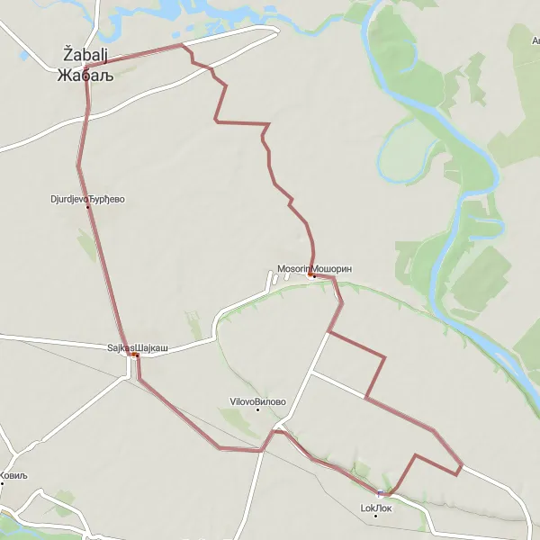Map miniature of "Mosorin and Sajkas Loop" cycling inspiration in Autonomous Province of Vojvodina, Serbia. Generated by Tarmacs.app cycling route planner