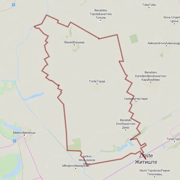 Map miniature of "Jankov Most Gravel Route" cycling inspiration in Autonomous Province of Vojvodina, Serbia. Generated by Tarmacs.app cycling route planner