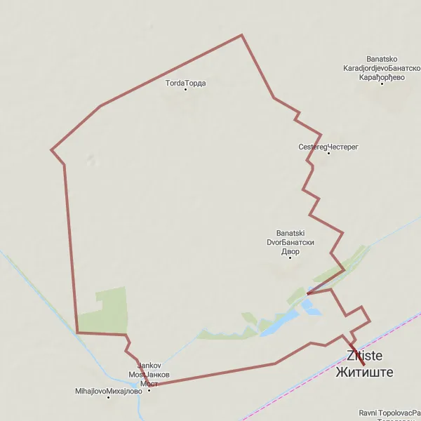 Map miniature of "Gravel Adventure" cycling inspiration in Autonomous Province of Vojvodina, Serbia. Generated by Tarmacs.app cycling route planner