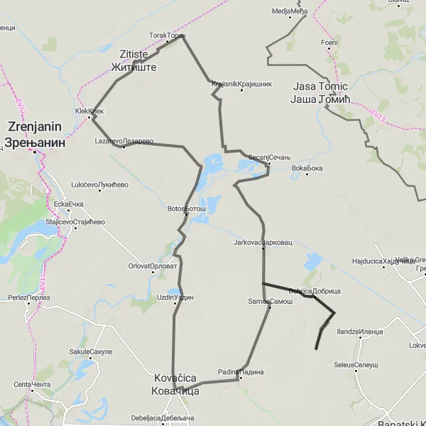 Map miniature of "Challenging Road Adventure" cycling inspiration in Autonomous Province of Vojvodina, Serbia. Generated by Tarmacs.app cycling route planner