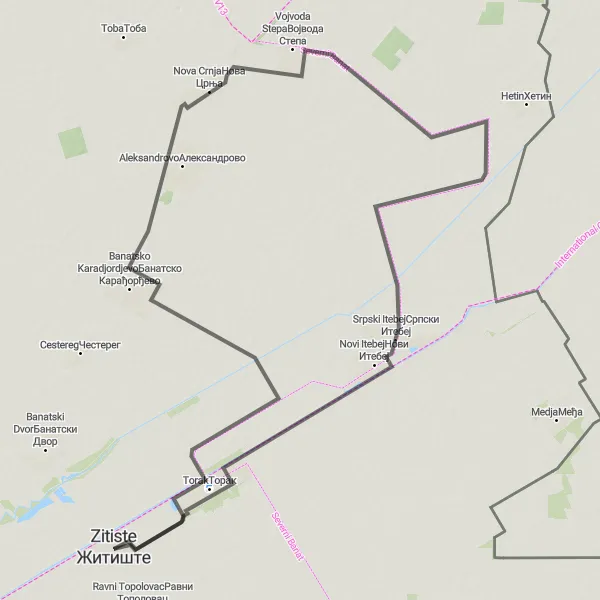 Map miniature of "Scenic Road Loop" cycling inspiration in Autonomous Province of Vojvodina, Serbia. Generated by Tarmacs.app cycling route planner