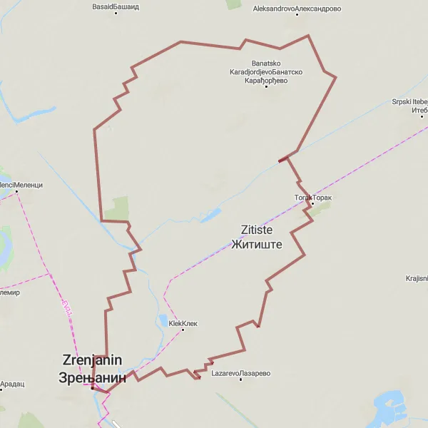 Map miniature of "Ravni Topolovac Gravel Loop" cycling inspiration in Autonomous Province of Vojvodina, Serbia. Generated by Tarmacs.app cycling route planner