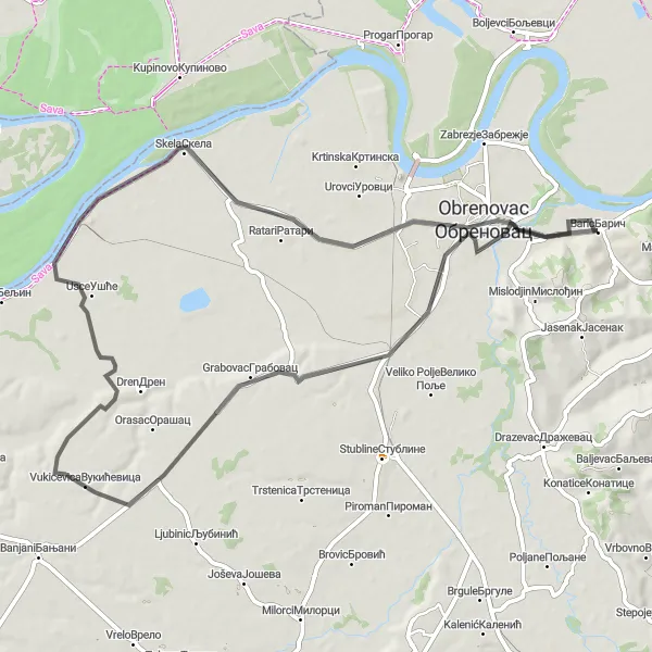 Map miniature of "Glimpses of Belgrade" cycling inspiration in City of Belgrade, Serbia. Generated by Tarmacs.app cycling route planner