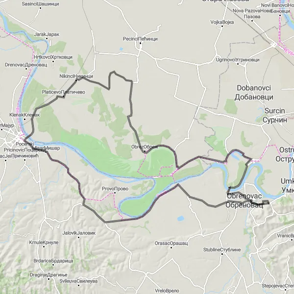 Map miniature of "Exploring the Scenic Route to Orid and Kupinovo" cycling inspiration in City of Belgrade, Serbia. Generated by Tarmacs.app cycling route planner