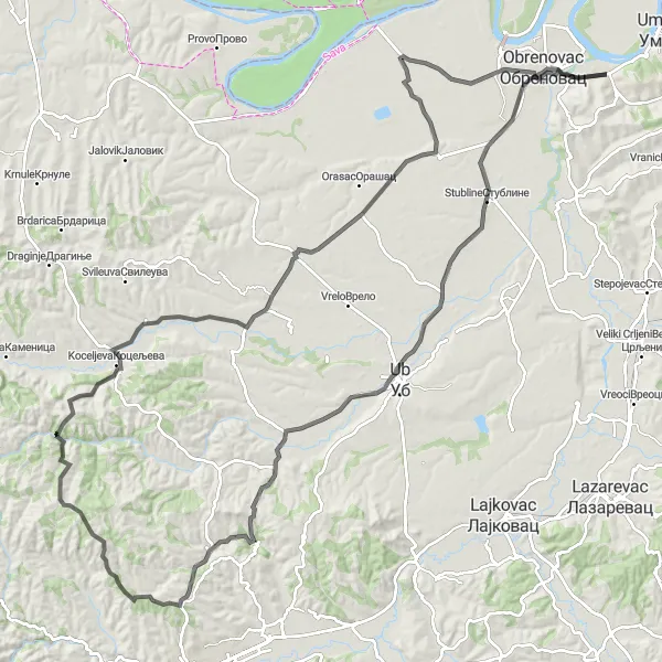 Map miniature of "Endurance Ride to Cucuge" cycling inspiration in City of Belgrade, Serbia. Generated by Tarmacs.app cycling route planner