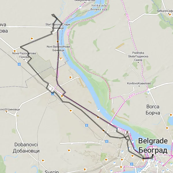 Map miniature of "The Belgrade Discovery" cycling inspiration in City of Belgrade, Serbia. Generated by Tarmacs.app cycling route planner