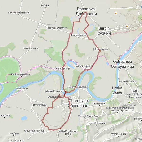 Map miniature of "Off the Beaten Path - Progar Gravel Adventure" cycling inspiration in City of Belgrade, Serbia. Generated by Tarmacs.app cycling route planner