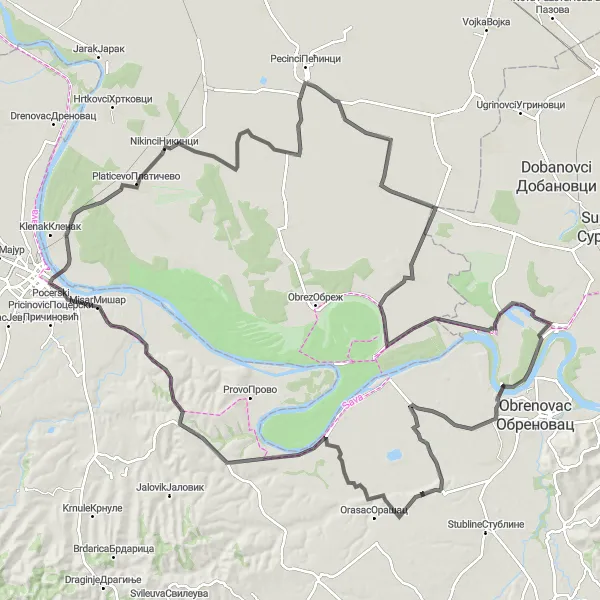 Map miniature of "The Debrc Exploration: Road Cycling Adventure near Grabovac" cycling inspiration in City of Belgrade, Serbia. Generated by Tarmacs.app cycling route planner