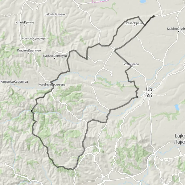 Map miniature of "The Grabovac Adventure" cycling inspiration in City of Belgrade, Serbia. Generated by Tarmacs.app cycling route planner