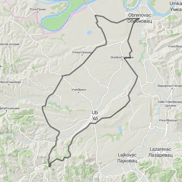 Map miniature of "Serbian Countryside Discovery" cycling inspiration in City of Belgrade, Serbia. Generated by Tarmacs.app cycling route planner