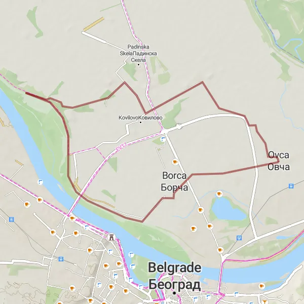 Map miniature of "Gravel Cycling Route - Ovča to Crvenka" cycling inspiration in City of Belgrade, Serbia. Generated by Tarmacs.app cycling route planner