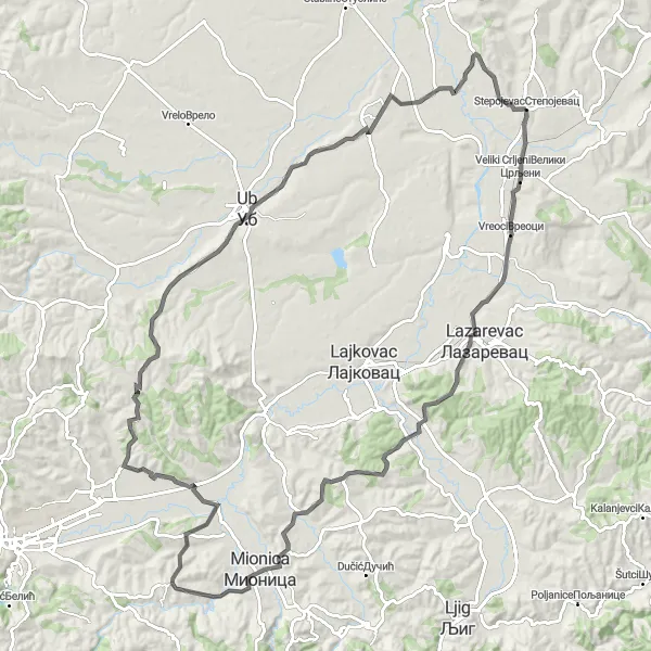 Map miniature of "Bogovaja Loop" cycling inspiration in City of Belgrade, Serbia. Generated by Tarmacs.app cycling route planner