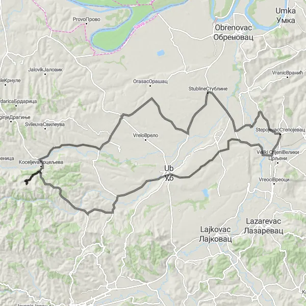 Map miniature of "Serbian Hill Climb Challenge" cycling inspiration in City of Belgrade, Serbia. Generated by Tarmacs.app cycling route planner
