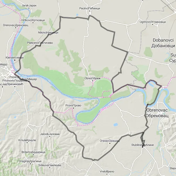 Map miniature of "The Belgrade Loop" cycling inspiration in City of Belgrade, Serbia. Generated by Tarmacs.app cycling route planner