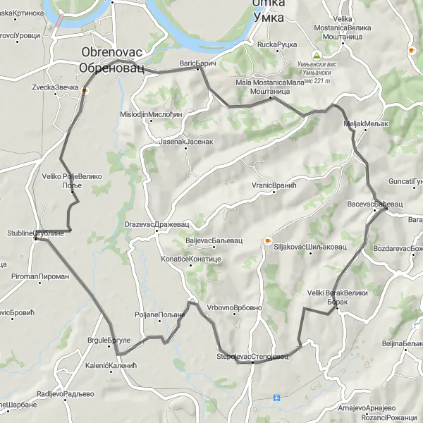 Map miniature of "The Baric Challenge" cycling inspiration in City of Belgrade, Serbia. Generated by Tarmacs.app cycling route planner