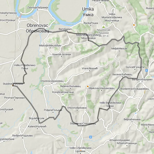 Map miniature of "Bacevac Loop" cycling inspiration in City of Belgrade, Serbia. Generated by Tarmacs.app cycling route planner