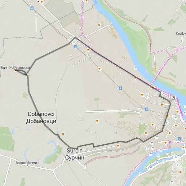 Map miniature of "Batajnica Loop" cycling inspiration in City of Belgrade, Serbia. Generated by Tarmacs.app cycling route planner