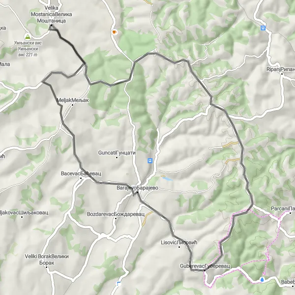 Map miniature of "Nature Adventure in Lipovica" cycling inspiration in City of Belgrade, Serbia. Generated by Tarmacs.app cycling route planner