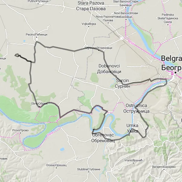 Map miniature of "Cycling through Western Belgrade" cycling inspiration in City of Belgrade, Serbia. Generated by Tarmacs.app cycling route planner