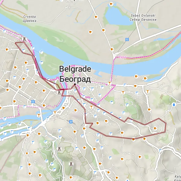 Map miniature of "Gravel Adventure Through Nature" cycling inspiration in City of Belgrade, Serbia. Generated by Tarmacs.app cycling route planner