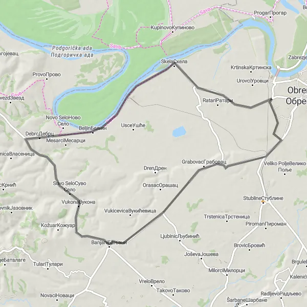 Map miniature of "Grabovac Loop Road Ride" cycling inspiration in City of Belgrade, Serbia. Generated by Tarmacs.app cycling route planner