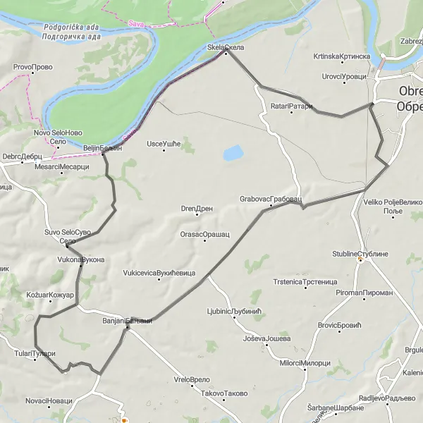 Map miniature of "Countryside Charm" cycling inspiration in City of Belgrade, Serbia. Generated by Tarmacs.app cycling route planner