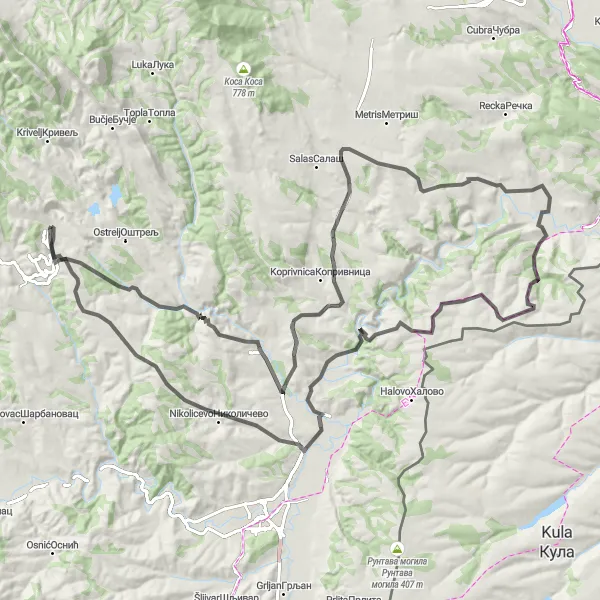Map miniature of "Bor to Rukjavica Loop" cycling inspiration in Region Južne i Istočne Srbije, Serbia. Generated by Tarmacs.app cycling route planner
