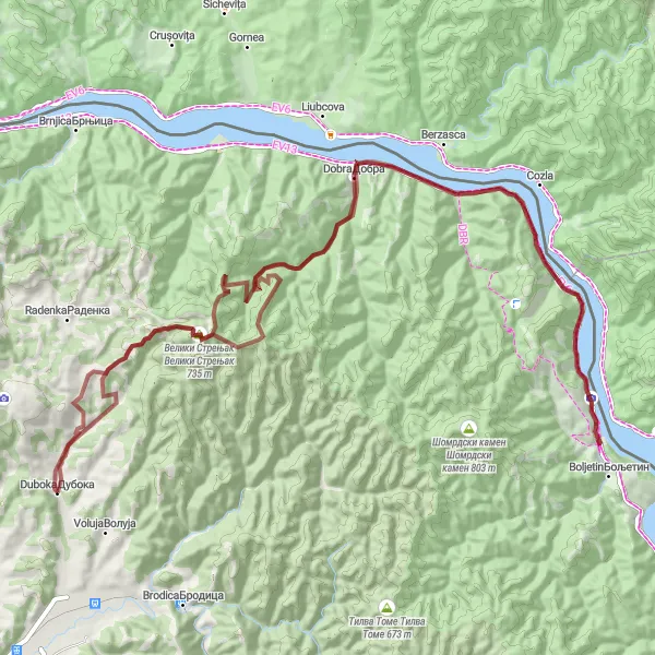 Map miniature of "Serbian Wilderness Adventure" cycling inspiration in Region Južne i Istočne Srbije, Serbia. Generated by Tarmacs.app cycling route planner