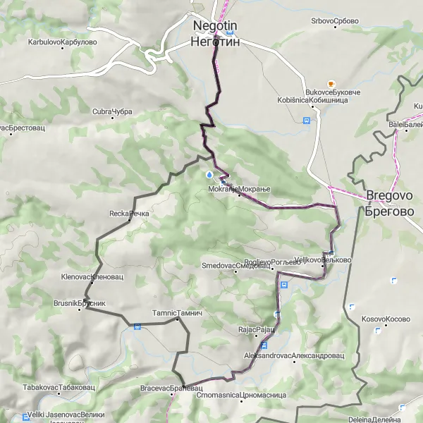 Map miniature of "Negotin to Recka" cycling inspiration in Region Južne i Istočne Srbije, Serbia. Generated by Tarmacs.app cycling route planner