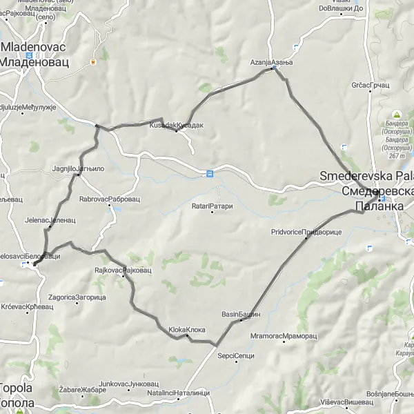 Map miniature of "The Palanka Connection" cycling inspiration in Region Južne i Istočne Srbije, Serbia. Generated by Tarmacs.app cycling route planner