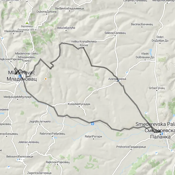 Map miniature of "The Glibovac Circuit" cycling inspiration in Region Južne i Istočne Srbije, Serbia. Generated by Tarmacs.app cycling route planner