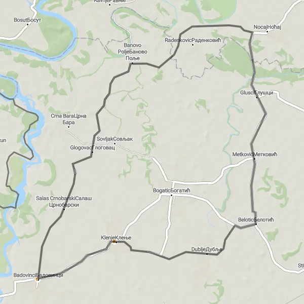 Map miniature of "Bucolic cycling through Šumadije i Zapadne Srbije" cycling inspiration in Region Šumadije i Zapadne Srbije, Serbia. Generated by Tarmacs.app cycling route planner