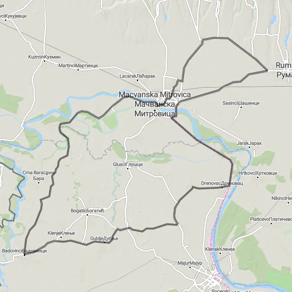 Map miniature of "Šumadije i Zapadne Srbije Cycling Route" cycling inspiration in Region Šumadije i Zapadne Srbije, Serbia. Generated by Tarmacs.app cycling route planner