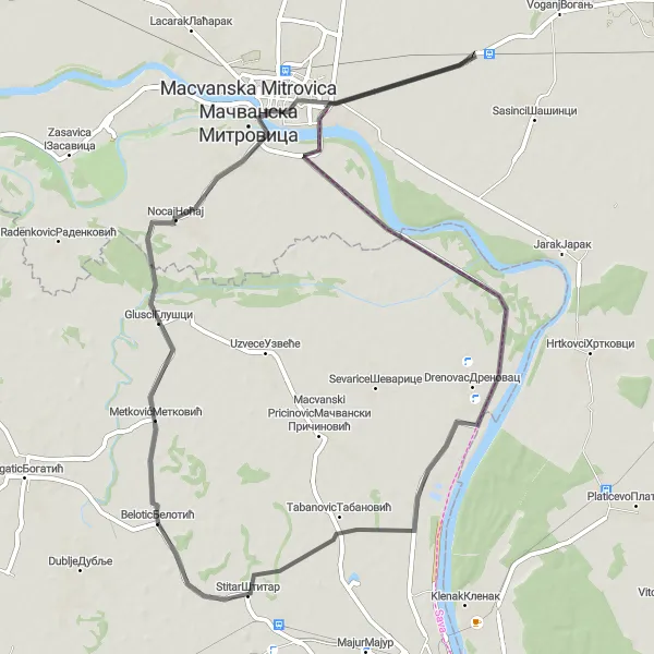 Map miniature of "The Scenic Serenade of Drenovac Road Adventure" cycling inspiration in Region Šumadije i Zapadne Srbije, Serbia. Generated by Tarmacs.app cycling route planner