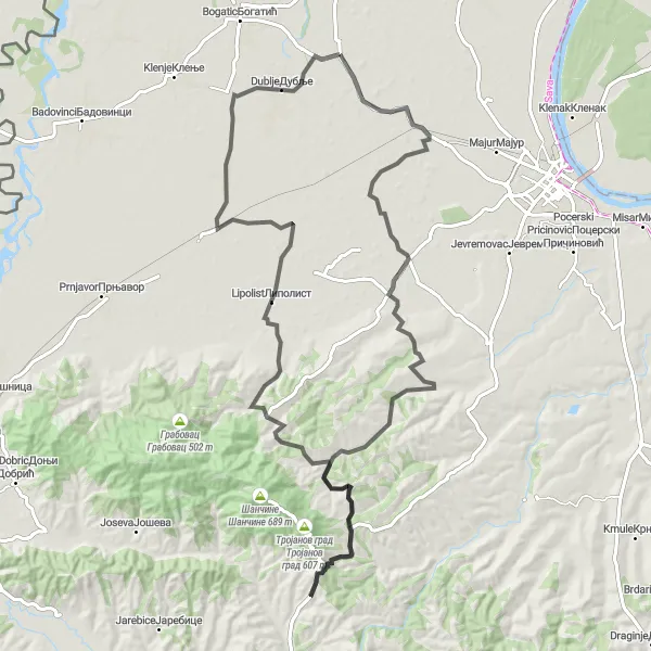 Map miniature of "Scenic Zminjak Route" cycling inspiration in Region Šumadije i Zapadne Srbije, Serbia. Generated by Tarmacs.app cycling route planner