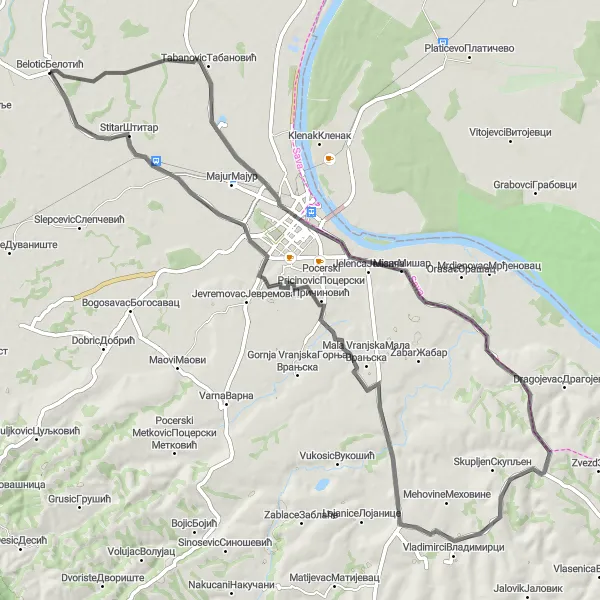 Map miniature of "The Thrilling Trails of Stitar Road Adventure" cycling inspiration in Region Šumadije i Zapadne Srbije, Serbia. Generated by Tarmacs.app cycling route planner