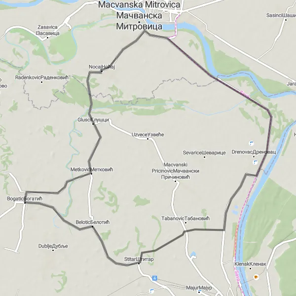 Map miniature of "Scenic Delights of Glusci" cycling inspiration in Region Šumadije i Zapadne Srbije, Serbia. Generated by Tarmacs.app cycling route planner