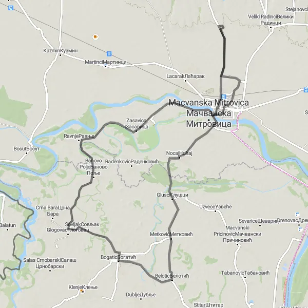 Map miniature of "Exploring Serbia's Heartland" cycling inspiration in Region Šumadije i Zapadne Srbije, Serbia. Generated by Tarmacs.app cycling route planner