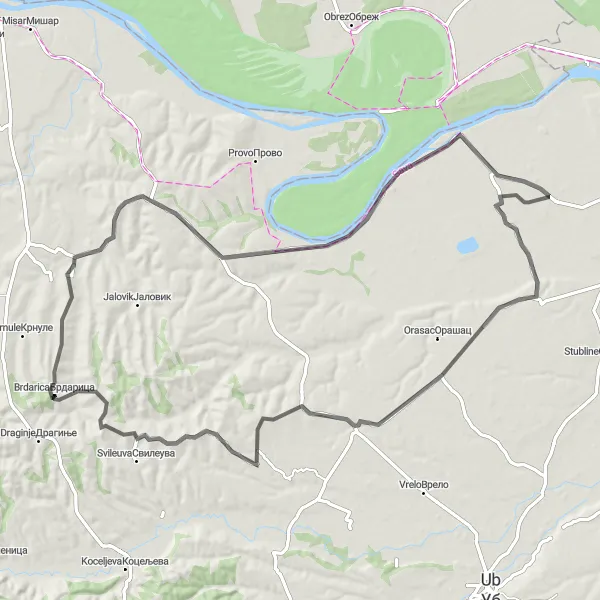 Map miniature of "The Bobovik Loop" cycling inspiration in Region Šumadije i Zapadne Srbije, Serbia. Generated by Tarmacs.app cycling route planner