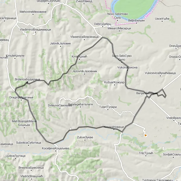 Map miniature of "Scenic Splendor of Krnic" cycling inspiration in Region Šumadije i Zapadne Srbije, Serbia. Generated by Tarmacs.app cycling route planner