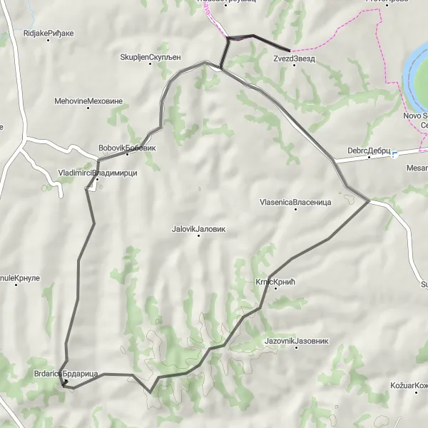 Map miniature of "Breathtaking Beauty of Bobovik" cycling inspiration in Region Šumadije i Zapadne Srbije, Serbia. Generated by Tarmacs.app cycling route planner